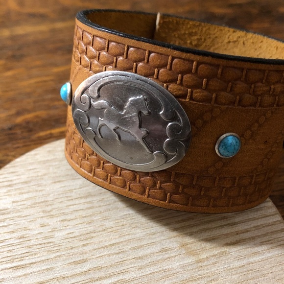 Jewelry - Brown Leather Bracelet with Silver Horse Emblemhand made in California